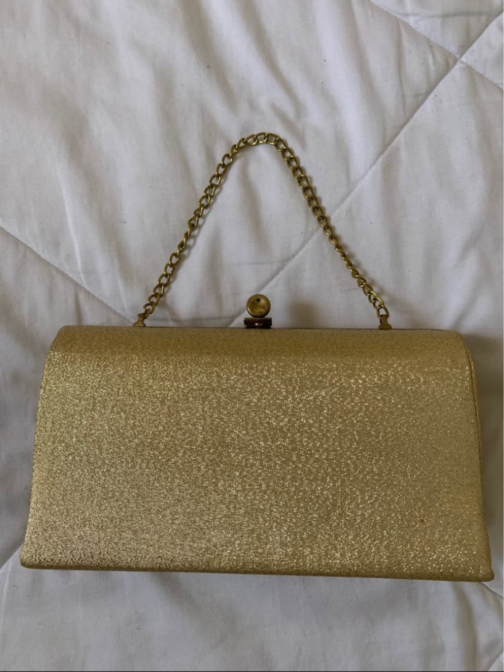 Gold Glitter Evening Clutch with Chain Handle